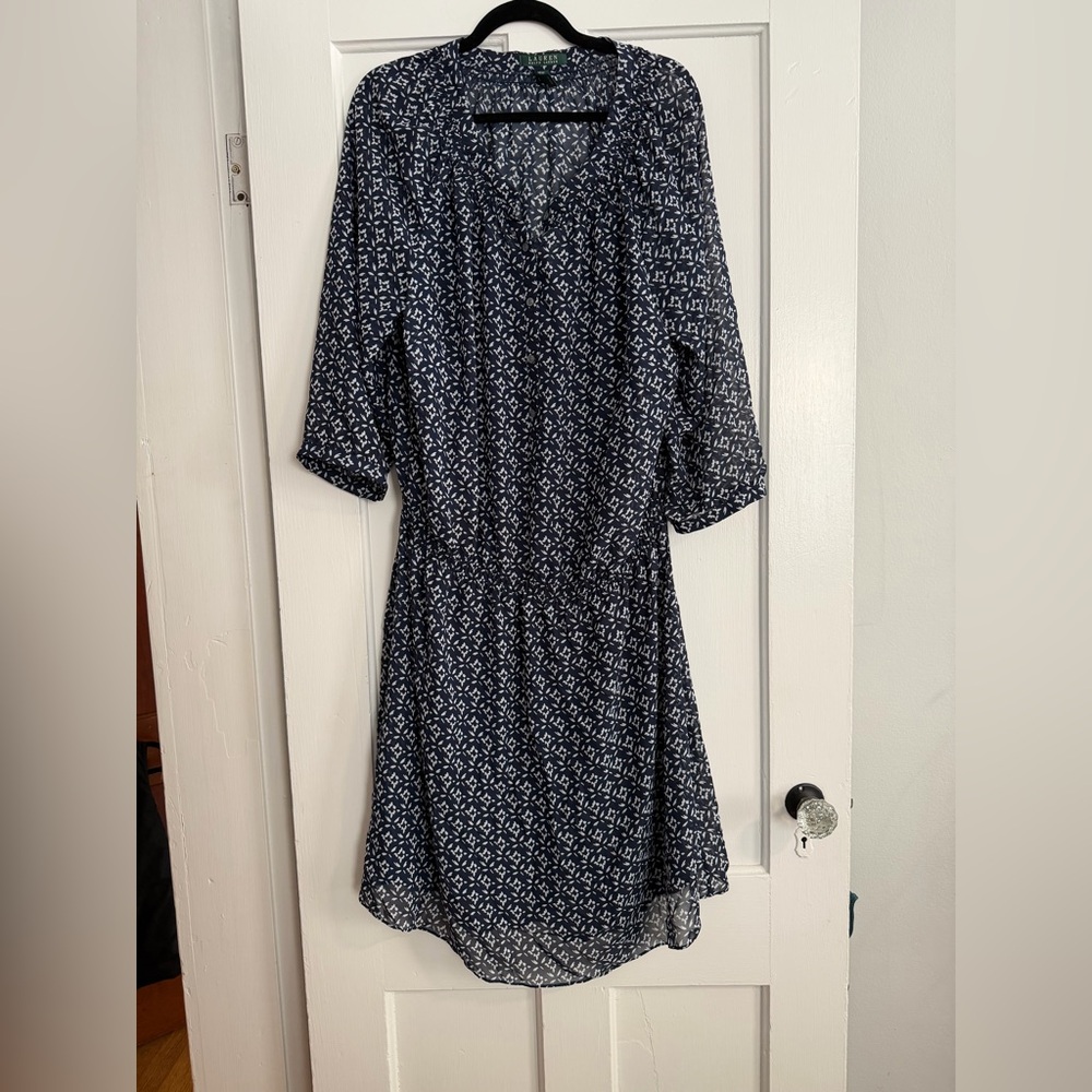 Lauren Ralph Lauren Navy and White Blouson Dress 16W - Picture 3 of 8